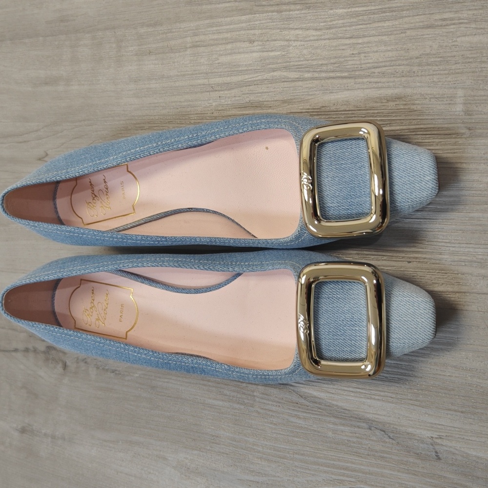 Roger Vivier Light Blue Loafers with Gold Accent - Picture 1 of 3